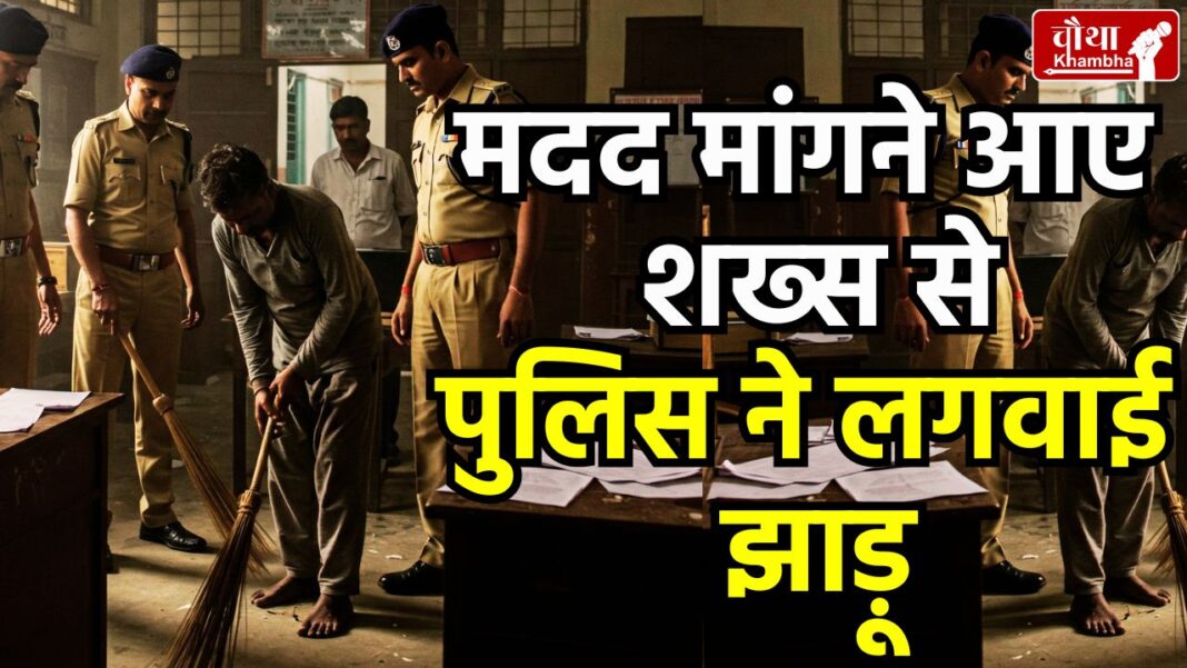 police make men sweep floor