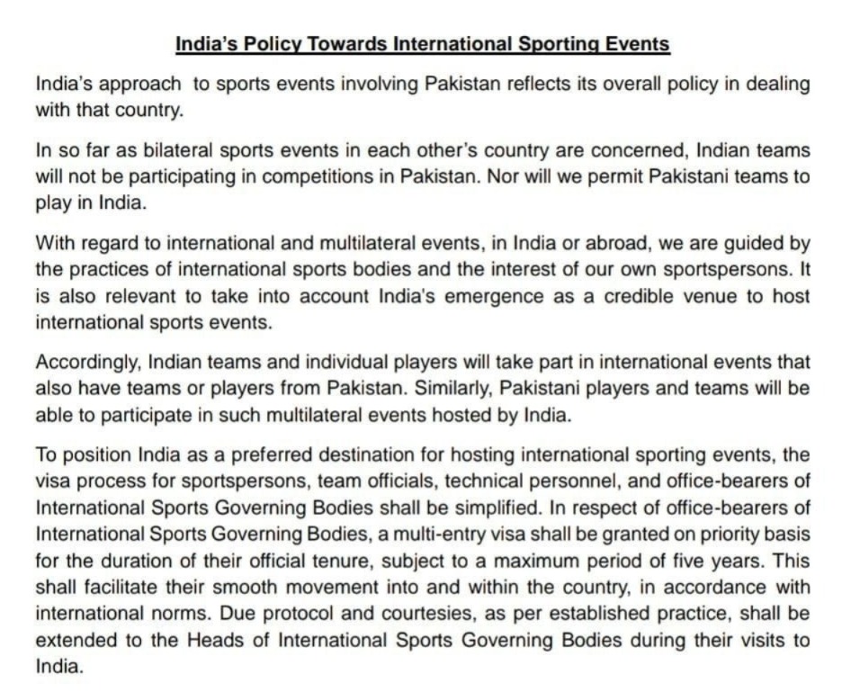 bilateral sports, Indian team, Pakistan, Pakistani team, team India, Ministry of Youth and Affairs, Govt of India